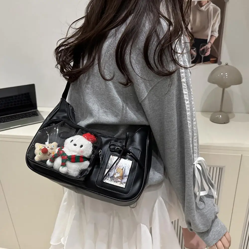 Y2K Borse da scuola Harajuku giapponesi per ragazze adolescenti Nuovo 2025 Borsa a tracolla trasparente Itabag Distintivi fai da te Piastra di visualizzazione Borsa Ita