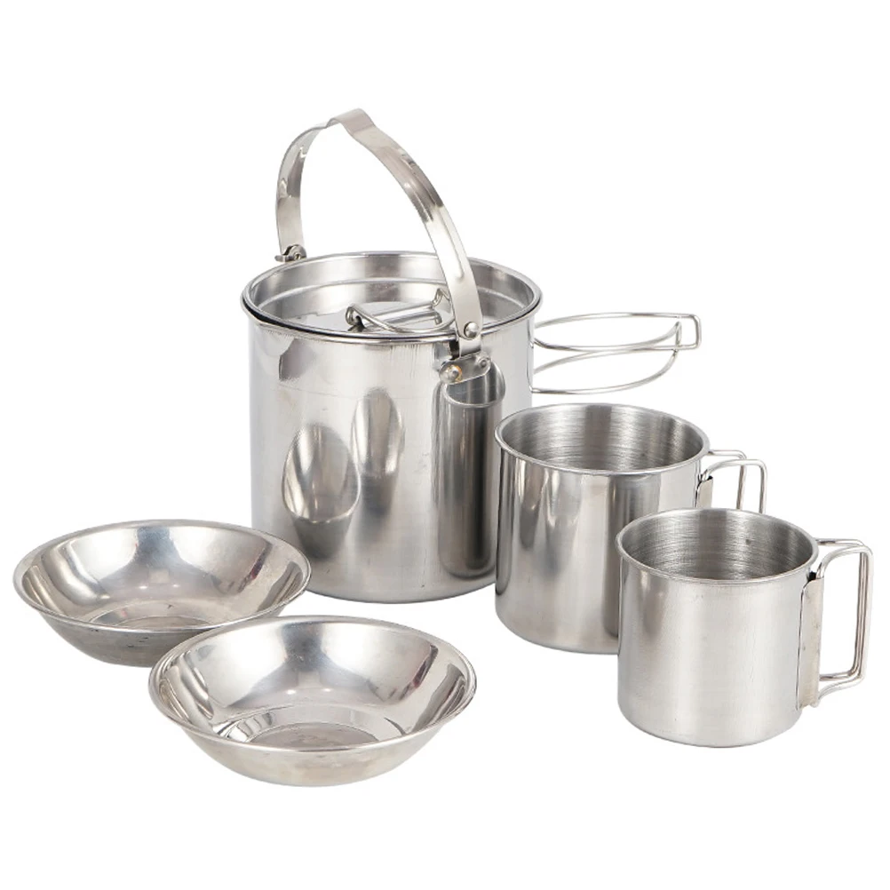 

Kettle Cookware Set Stainless Steel Tableware for Camping Outdoor Cup Multi-functional Portable Cutlery Travel Bowl Picnic