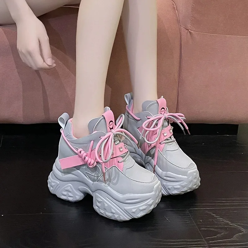 10 سنتيمتر الكعوب منصة أحذية رياضية موضة سميكة وحيد حذاء كاجوال للنساء تنفس الراحة المرأة أحذية رياضية مكتنزة Zapatos Mujer #2