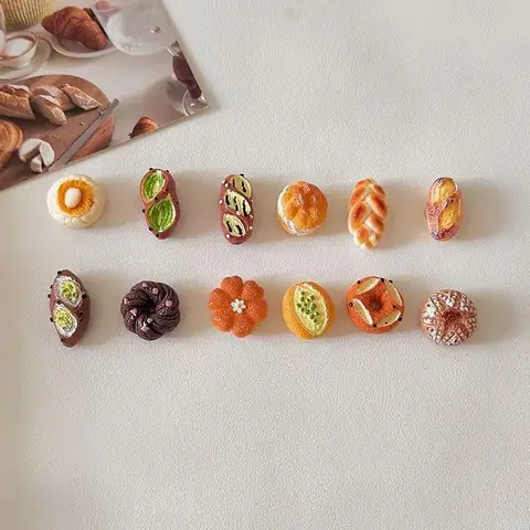 12pcs Personalized and Fun 3d Lifelike Mini Bread Refrigerator Magnets Cute Creative Fridge Photo Message Magnet Decorative