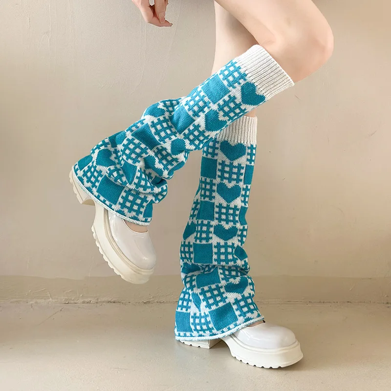 New Y2K Kawaii Leg Warmers Lolita Gothic Punk Stacked Socks Cute Block Heart Pattern JK School Harajuku Streetwear Aesthetic​