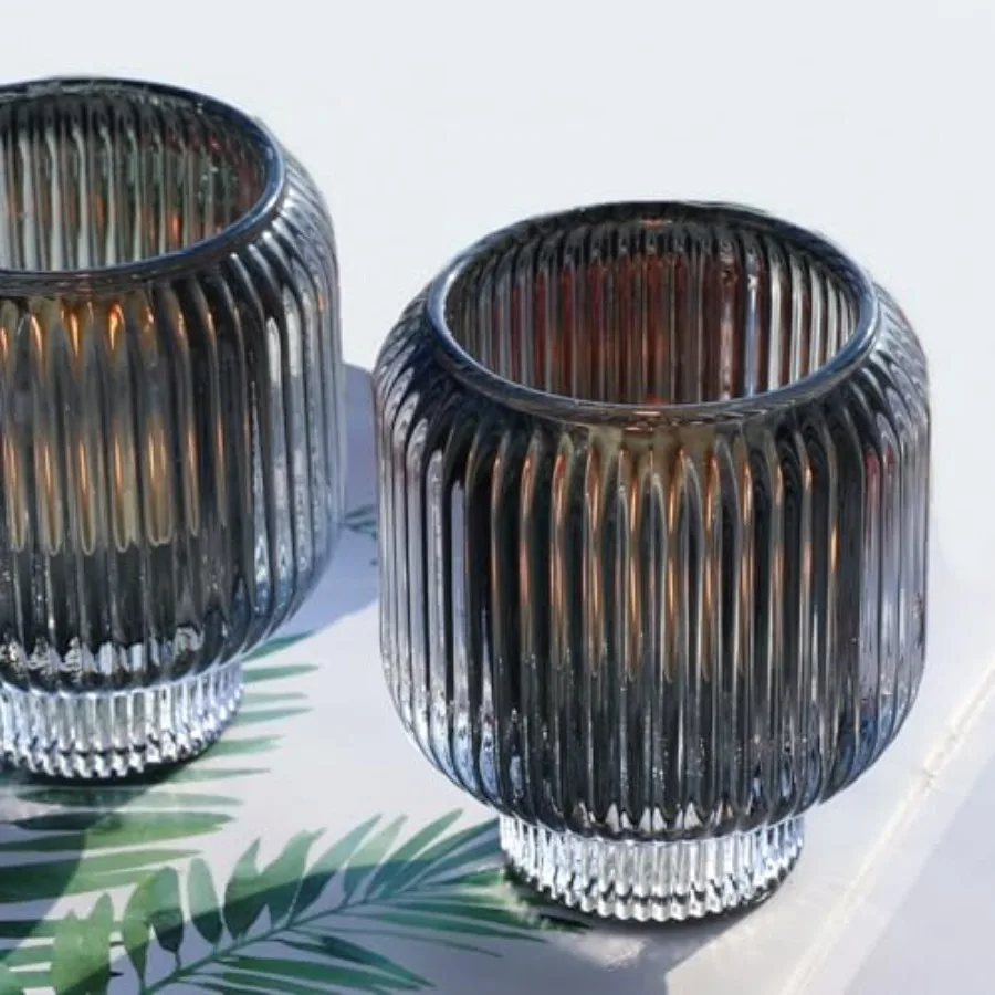 

Набор серых ребристых подсвечников для чайных свечей в винтажном стиле, стеклянные подсвечники для ежедневного домашнего декора