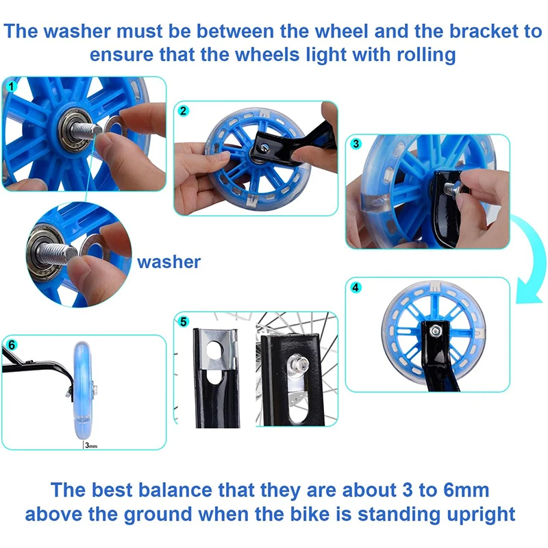 Children's Bicycle Training Wheels Flash Mute Wheel Bicycle Stabiliser Mounted Kit Compatible for Bikes of 12 14 16 18 20 Inch