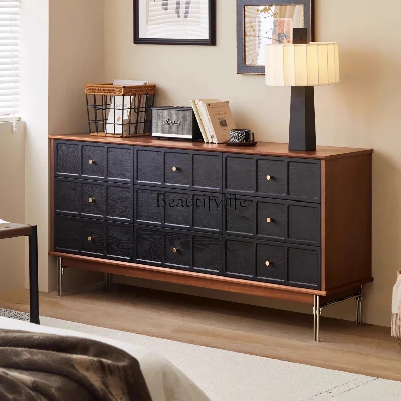

French retro nine-bucket cabinet integrated with solid wood storage porch display cabinetL