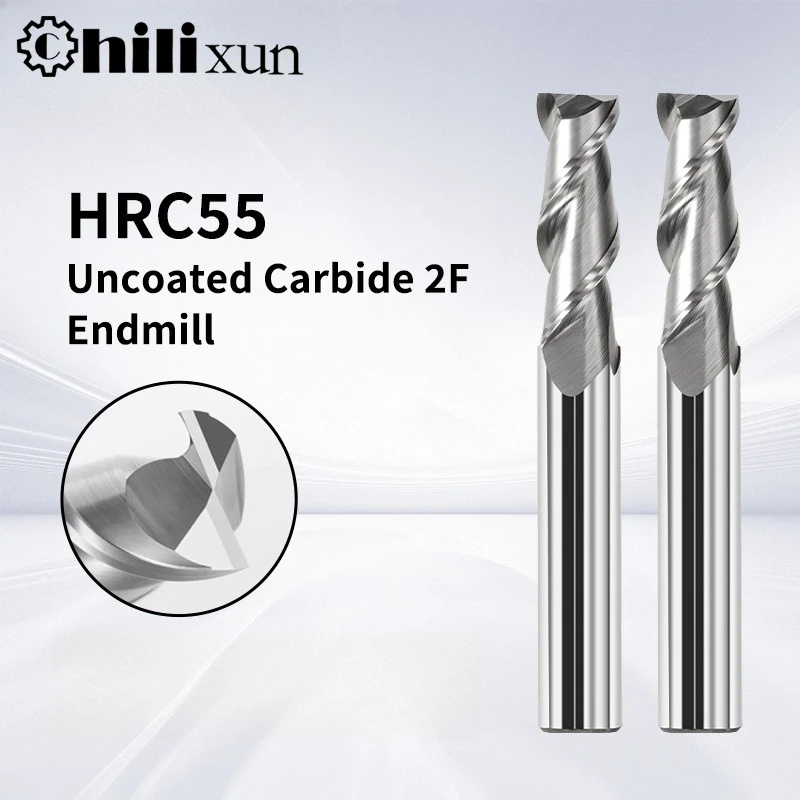 Image of HILIXUN HRC55 2-Nuten-Aluminiumkarbid-Schaftfräser, unbeschichteter flacher Wolframfräser, CNC-Bearbeitungswerkzeuge