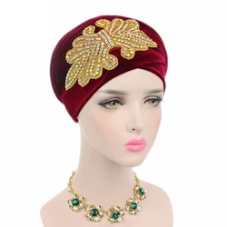 New Luxury Women Rhinstone Velvet Hijab Turban Cap Muslim Long Tail Headscarf Hat Bonnet Nigerian Hijab Head Scarf Bandanas