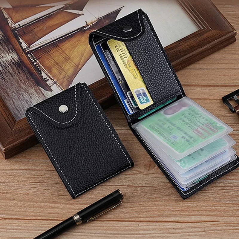 Black PU Leather Minimalist Business Multi - card Slot Snap Card Holder