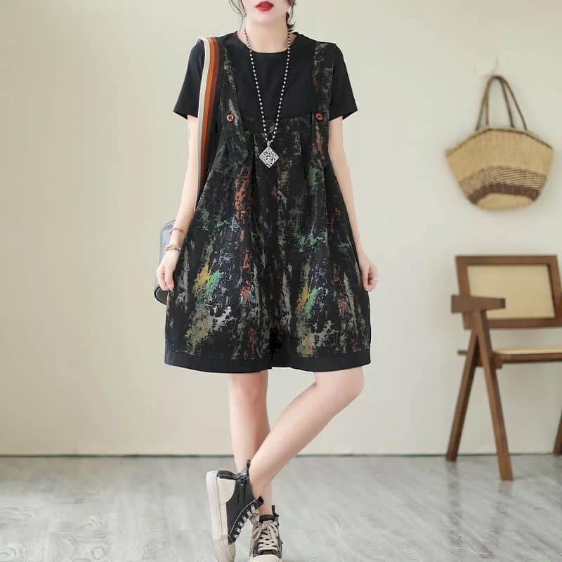 

Denim Jumpsuits Korean Style One Piece Outfit Casual Graffiti Wide Leg Shorts Summer Clothing for Women High Waist Cropped Jeans