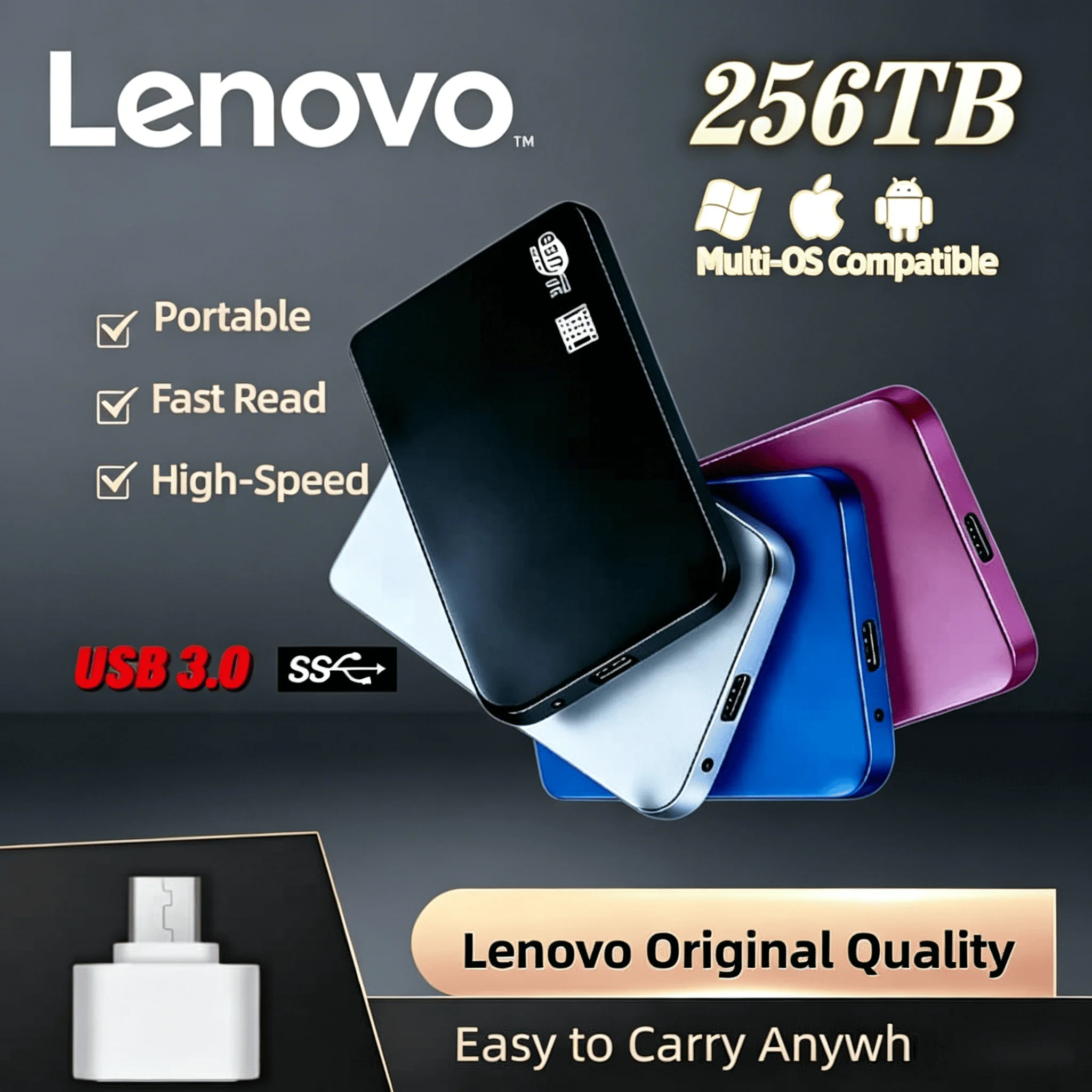 

Lenovo Original Portable SSD USB 3.0 High-Speed Data Transfer Capacities 2TB-64TB Massive Storage External SSD For Desktop PC