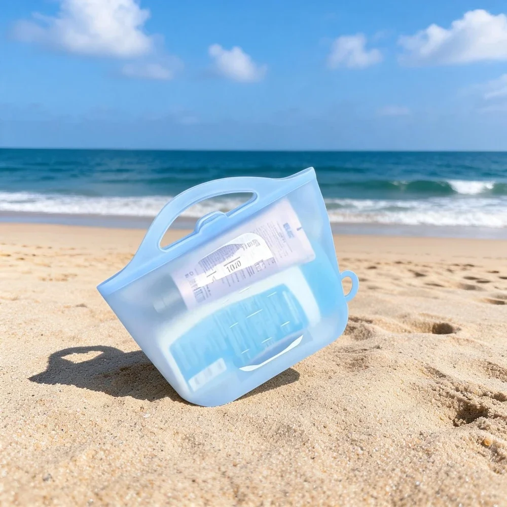 Silicone Swimming Bag Large Capacity Portable Handheld Fitness Storage Pouch for Shower Travel Beach Seaside Outdoor Daily Use