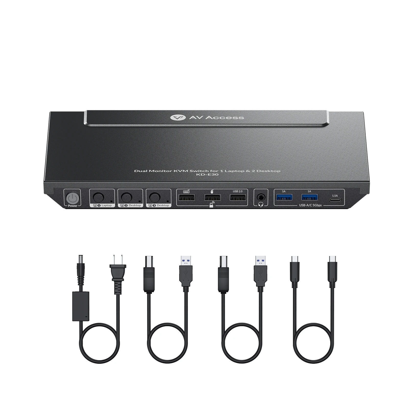 

AV Access Docking Station KVM Switch 1Laptop&2Desktop PCs,Dual 4K@60Hz Monitors, EDID Emulation,100W USB-C Charging(KD-E30)