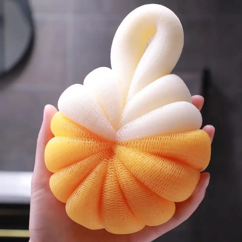 Super Soft Minimalist Pumpkin Bath Ball Large Two Tone Foaming Sponge for Bathing Cleanse in Bathroom