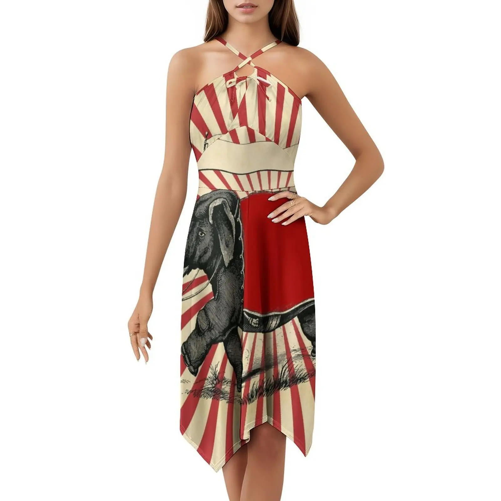السيرك الفيل خمر المشارك البوب جدار الشارع الفن Preppy نمط فستان قصير للنساء ألف خط فضفاض صالح فستان يوم غير رسمي السيرك #5