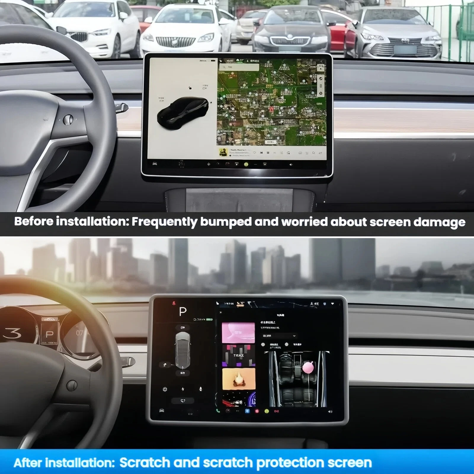 For Tesla Model YL/3 Highland/Y Juniper2024-2026 Silicone Screen Frame, Display Edge Body Cover, Central Control Bezel Protector