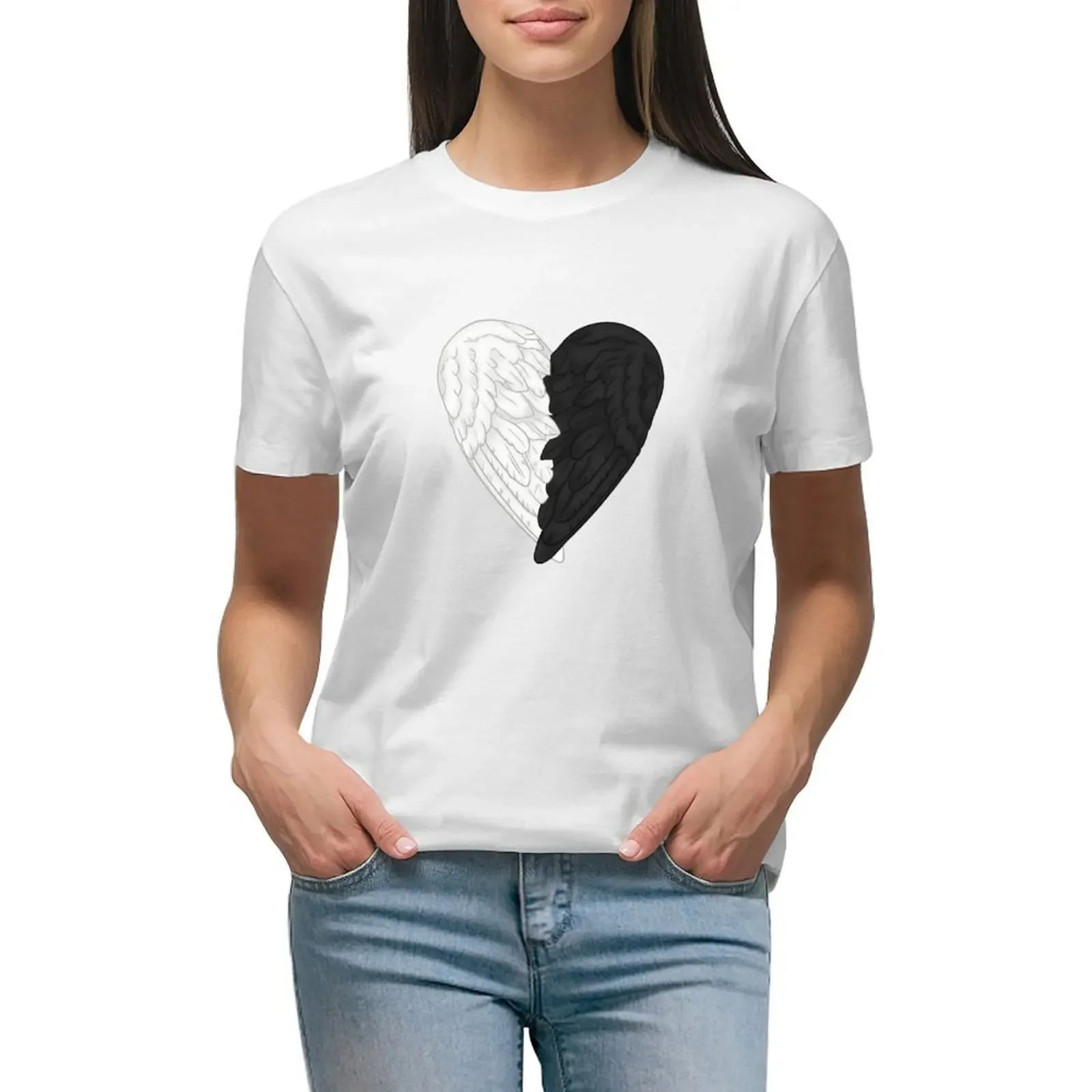 

Heart Wings T-Shirt sweat blacks cute clothes Women's summer blouses 2024