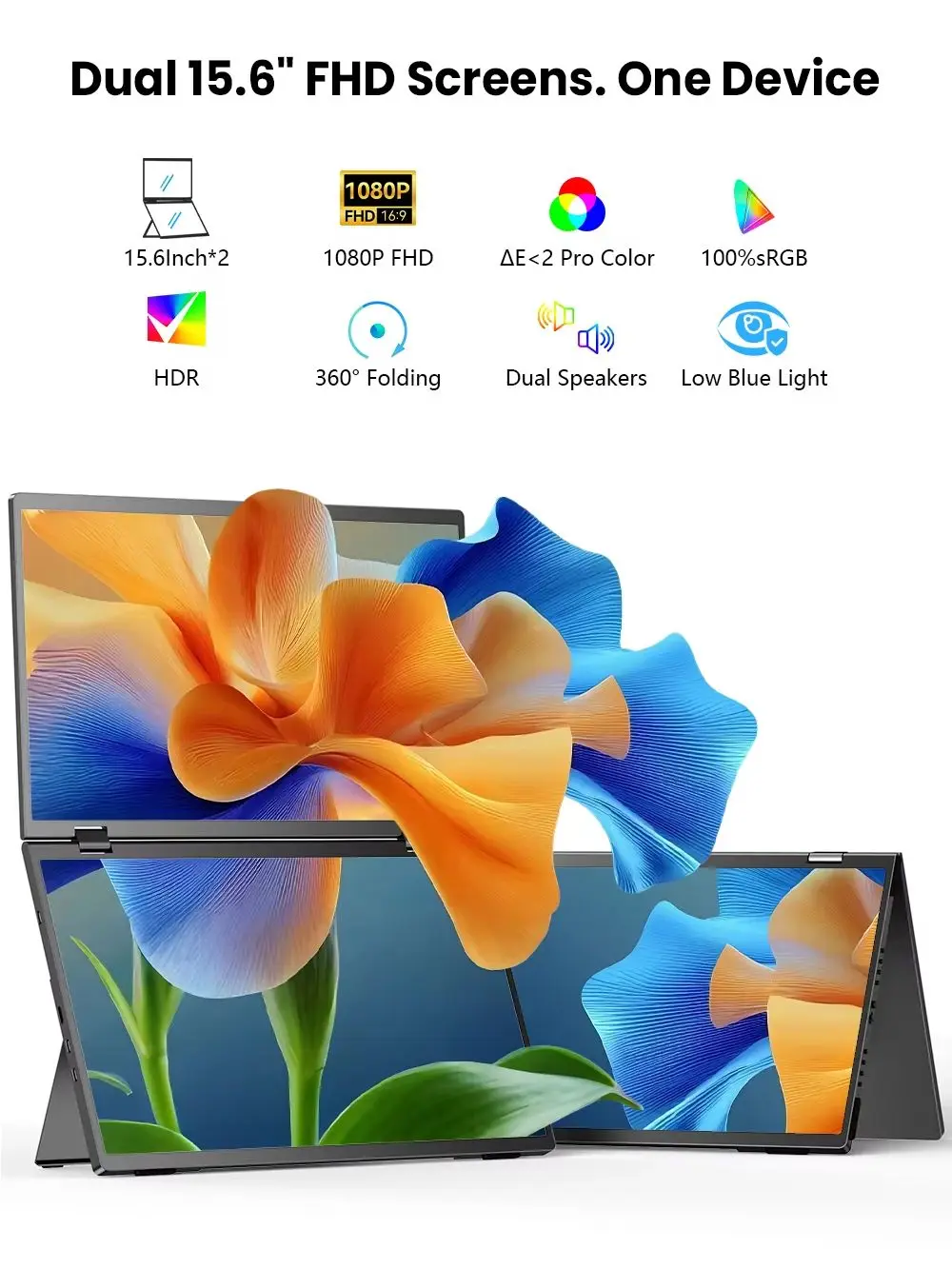 EVICIV 15,6 Zoll FHD Tragbarer Dreifach-Dualmonitor & Laptop-Bildschirmerweiterung 1080P FHD IPS Plug & Play Kein Treiber USB-C 100% sRGB Dreifach-Bildschirm Faltbar Mac/Windows-kompatibel Reise &
