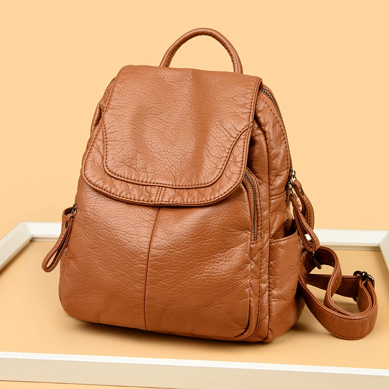 

2026 Women Large Capacity Backpack High Quality Leather Female Vintage Bag School Bags Travel Bagpack Ladies Bookbag Rucksack