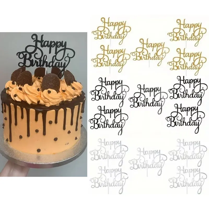 40 décorations de gâteau Joyeux Anniversaire scintillantes, signes décoratifs pour gâteau, décorations de dessert d'anniversaire