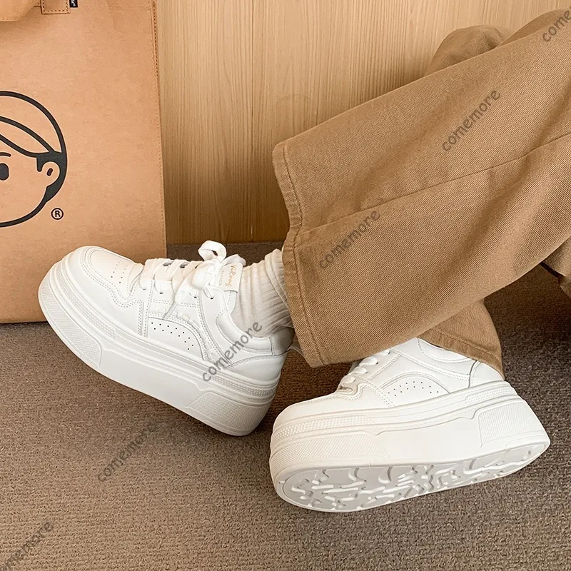 

Женские повседневные белые кроссовки на платформе с увеличением роста, универсальные, на шнуровке, вулканизированные, Zapatillas De Mujer