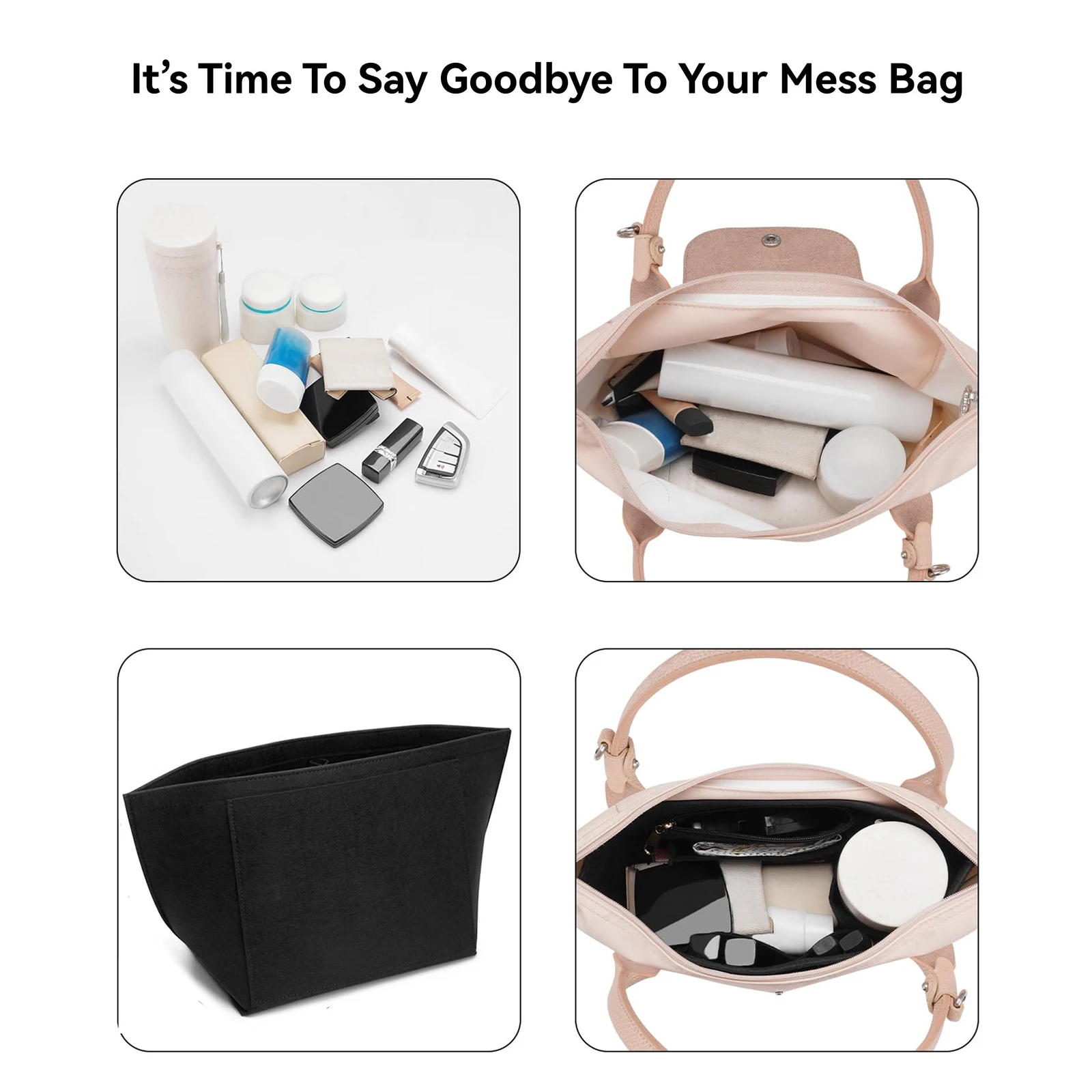 Tas Organizer Makeup dari Bahan Felt untuk Tas Wanita, Tas Travel, Dompet Dalam, Tas Kosmetik Portabel, Cocok untuk Berbagai Merek Tas