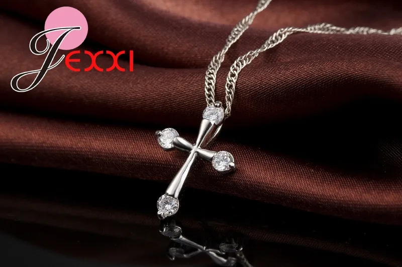 925 Sterling Silver Cross Pendant Necklace Fashion Brand Crystal Party Engagement Jewelry For Women Romantic Gift
