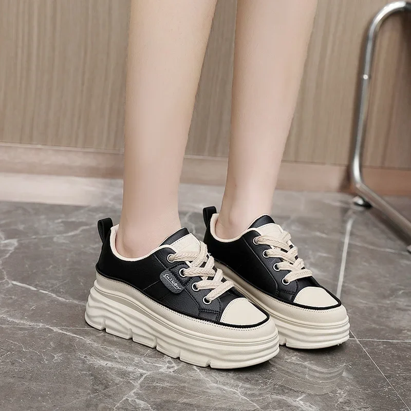 Moipheng White Platform Women's Sneakers Lace-Up Thick Bottom Vulcanize Shoes Woman Pu Leather Breathable Sports Shoes Ladies_voghion.com