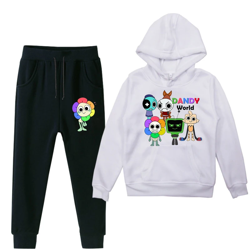 Boys & Girls Casual Dandys World Cartoon Print Hoodie and Sweatpants Set with Pockets Long Sleeve Comfy Pullovers for Children