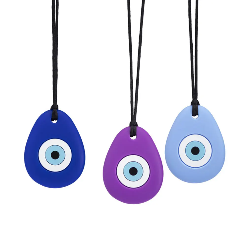 

3Pcs Baby Teether Silicone Necklace Set Durable Safe Oral Development Necklace for Mom to Wear Evil Eye Pendant