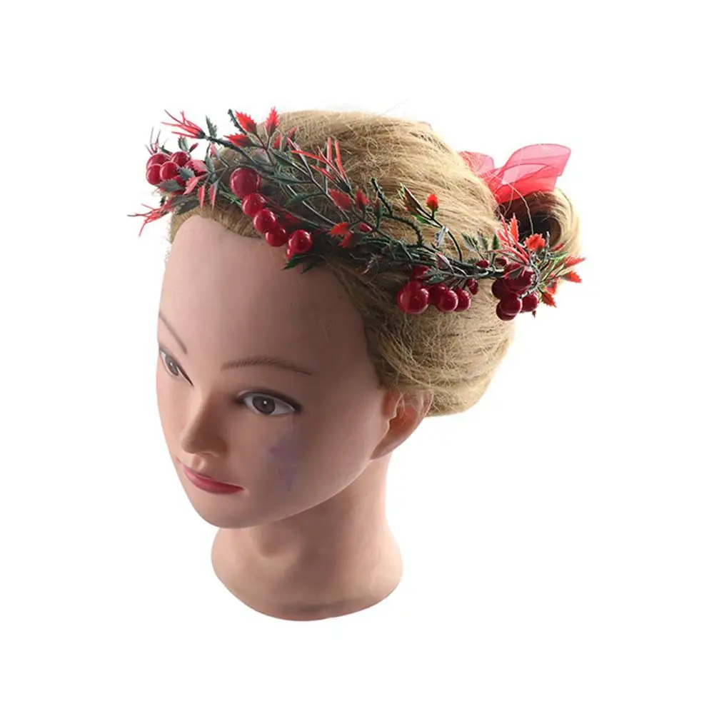 Decoration Wedding Party Hairband Christmas Headband Red Berry Garland Crown Flower Headband Wreath Decoration Women Headwear