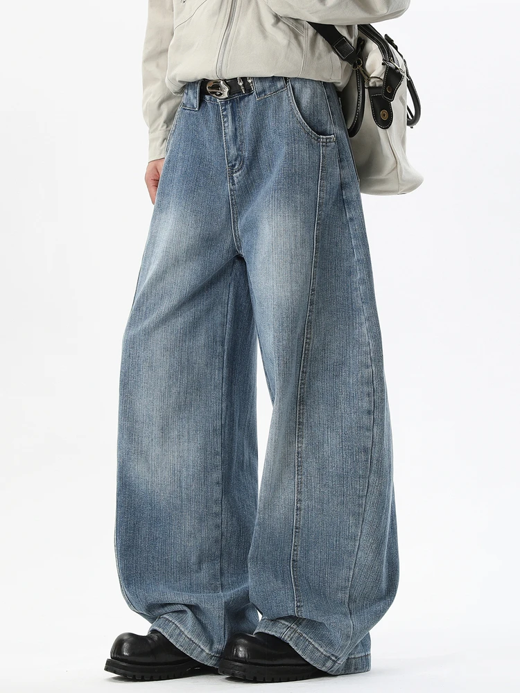 

Мужские джинсы свободного кроя больших размеров, повседневные прямые джинсы с бамбуковым узором и зауженным ножом, весна 2026, уличный Sle