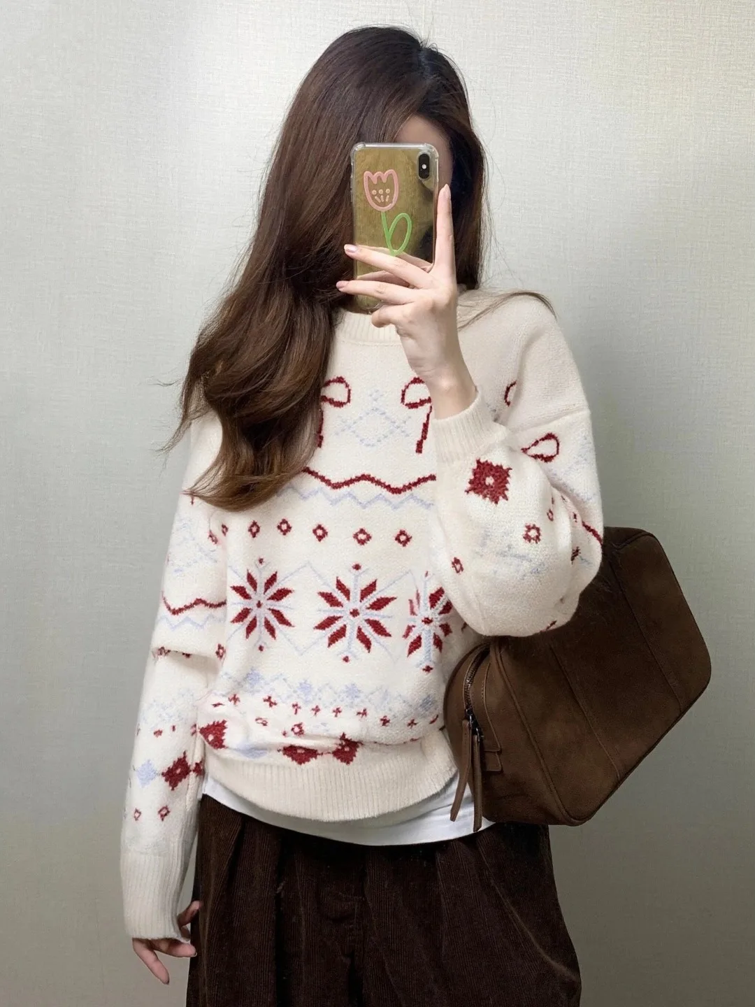 

Cisas Aosphere Snowflake Knitted Sweater Women's Vintage Sle Long Sve round Ne Thiened Winter Faionable Sweater