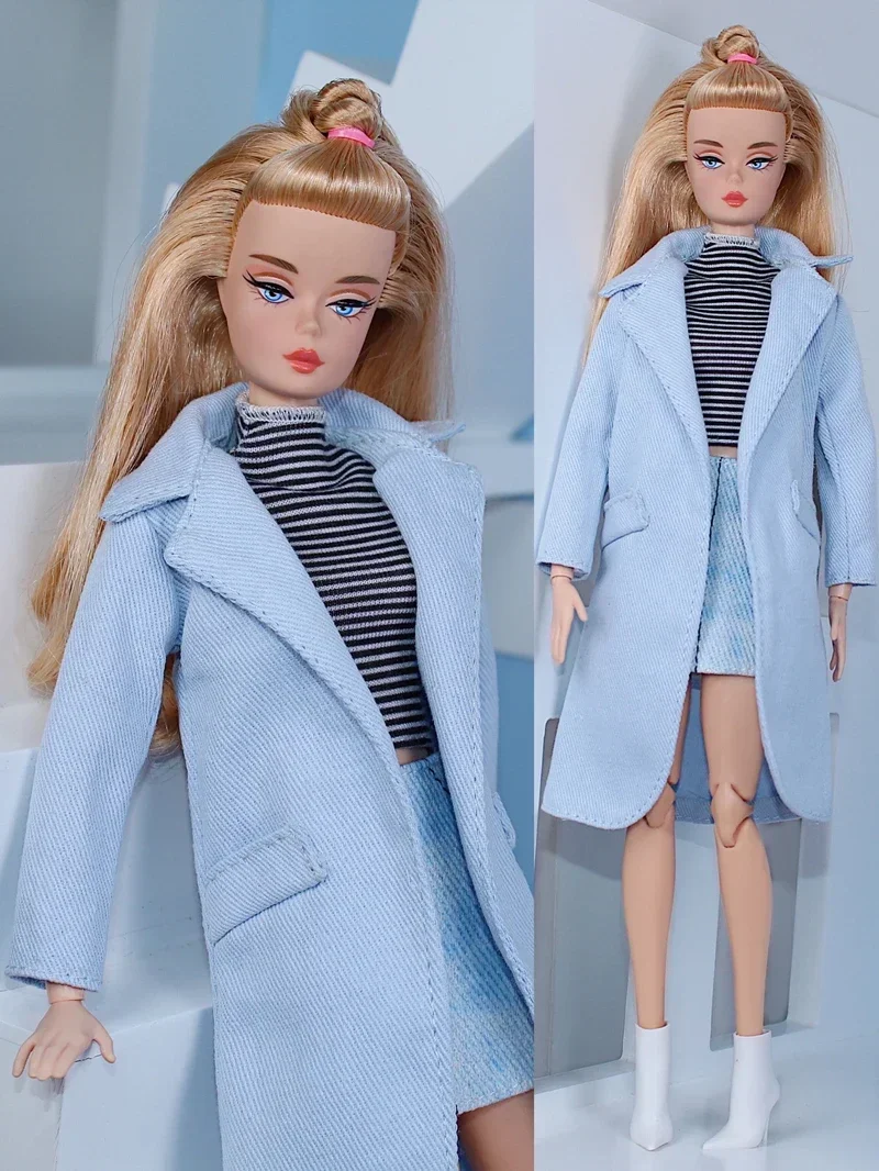 1/6 BJD Doll Clothes Light Blue Parka Winter Coat Jacket for Barbie Dress Outfits 11.5\