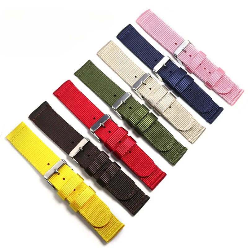 

18mm 20mm 22mm double-sided canvas nylon watch strap with men's flat mouth needle buckle, suitable for women's Casio Seiko No. 5