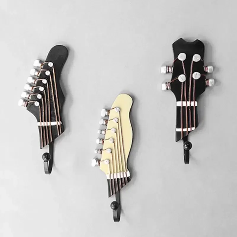 3PCS Creative Guitar Shape Wall Hooks Home Decoration Resin Hook Vintage Style Storage Rack Bedroom Door After 3D  Hanger