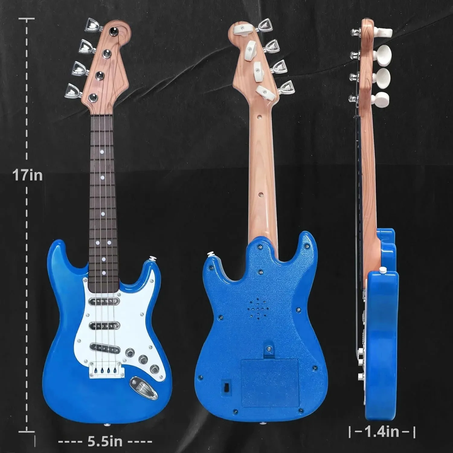 Giocattolo per chitarra elettrica per bambini da 17 pollici con 4 corde e luci a LED - Strumento musicale ricaricabile per compleanno, campeggio, regalo per feste