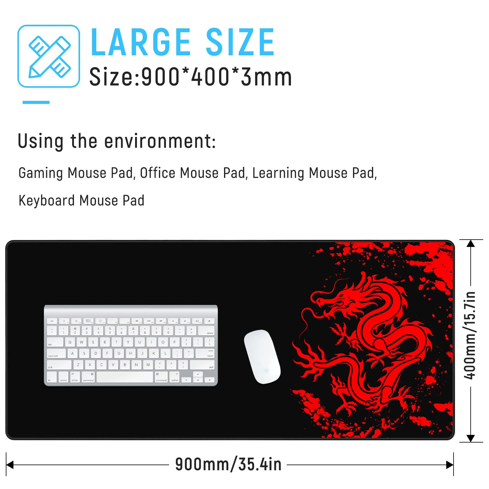 Red Gaming Mouse Pad, Oriental Dragon Pattern Table Mat,XXL Waterproof Keyboard and Mousepad,for The Perfect Gift for Friends