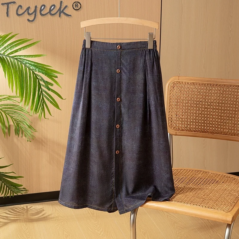 

Tcyeek 100% Mulberry Silk Women's Midi Skirt Elegant Skirts for Woman Summer Clothes 2024 High Waisted Skirt Faldas Para Mujeres