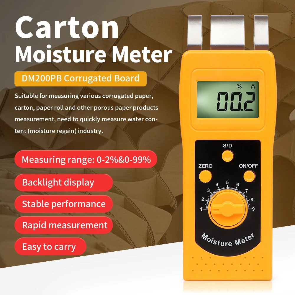 DM200 Multifunctional Moisture Tester Portable Digital Wood Moisture Meter Analysis of Moisture Content in Paper Concrete Meat