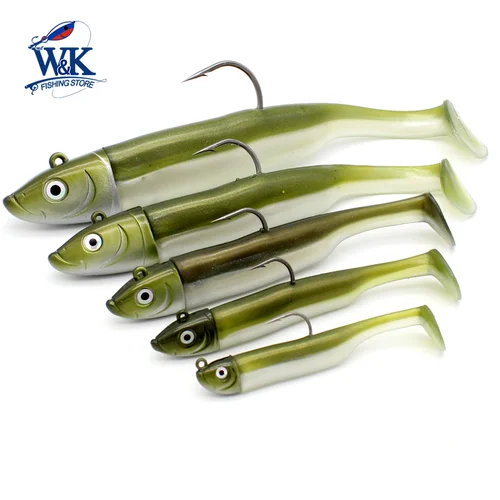 Imagen 1 del producto Kit de Señuelos de Pesca Seabass de 6cm, 7,5 cm, 9cm, 11,5 cm, 14,5 cm, cola de paleta de señuelo suave con tipos de cabeza de plantilla, cebo blando de Jigging costero