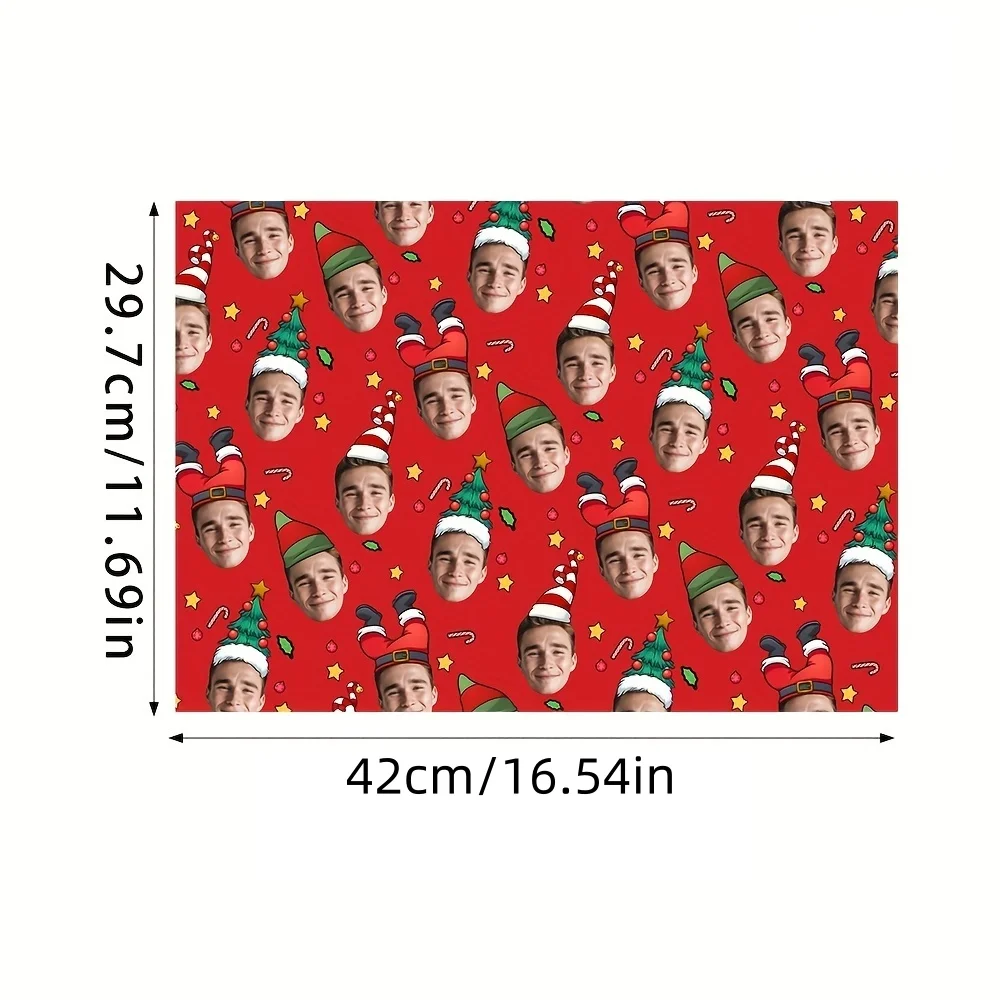 5 Sheets Customized Face Christmas Wrapping Paper, Personalized Elf Santa Hat Festive Gift Wrap Unique Merry Xmas Present Wrap view 5
