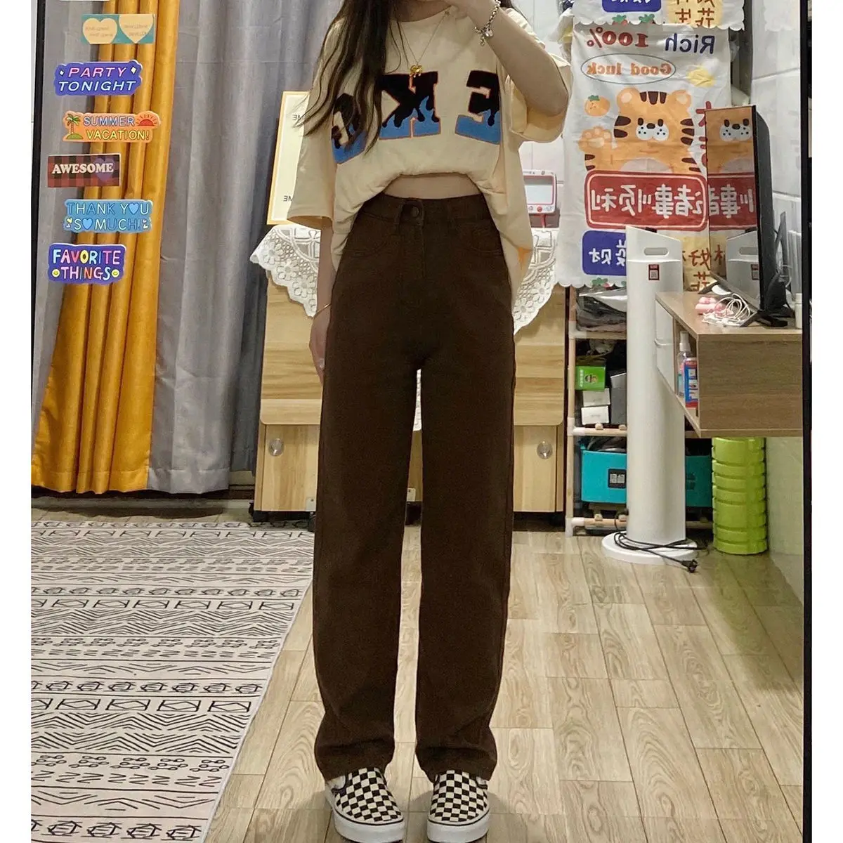 

Vintage Clothing Women'S Black Jeans Straight Blue Casual Retro 2000S American Distressed Hole Ripped Female Unisex Basic Simple