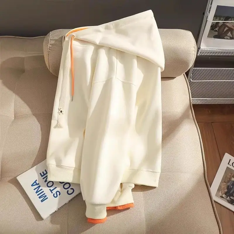 Women's Winter Autumn Tops Sweatshirt Hooded Padded Thickened Fake Two Pieces Splicing Large Size Vintage Comfortable Leisure