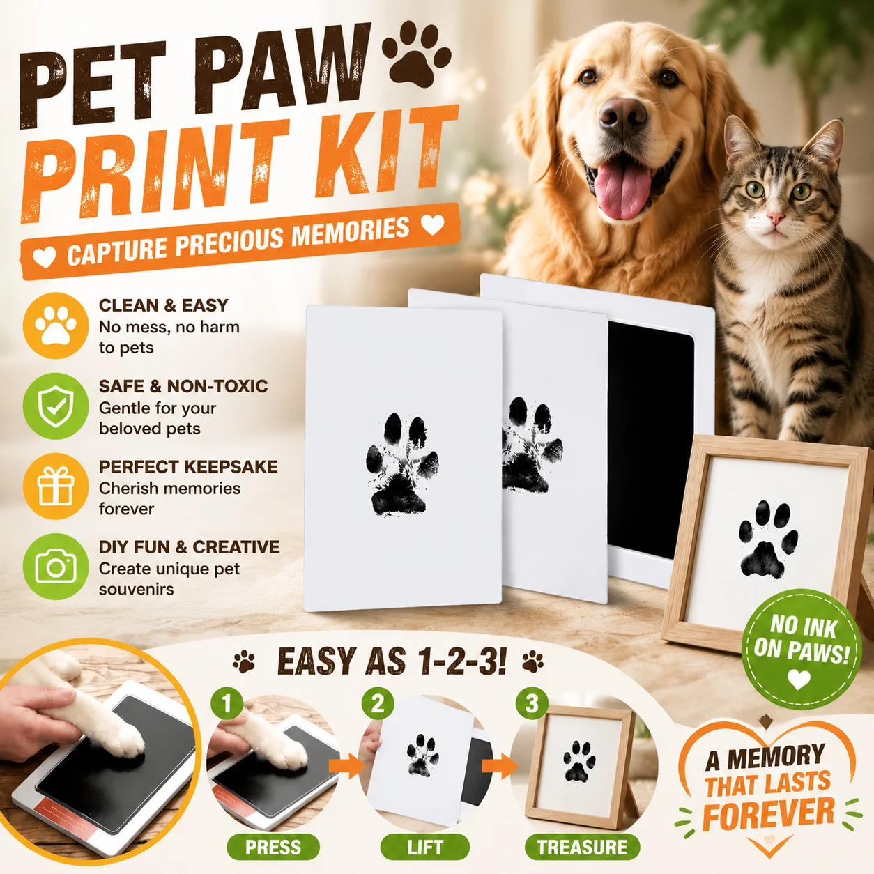 Inkless Clean Touch Pet Paw Print Kit Non Irritating Ink Pad Set Suitable For Dogs And Cats Diy Unique Pet Footprint Souvenir