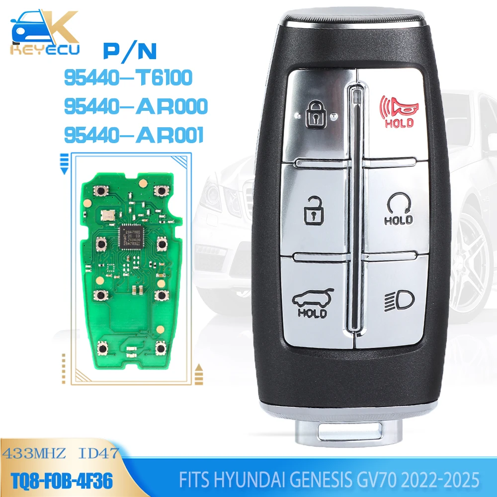 

KEYECU 95440-T6100, 95440-AR000, 95440-AR001 Smart Remote Key 433MHz ID47 6 Button Fob for Hyundai Genesis GV70 GV80 2021-2025