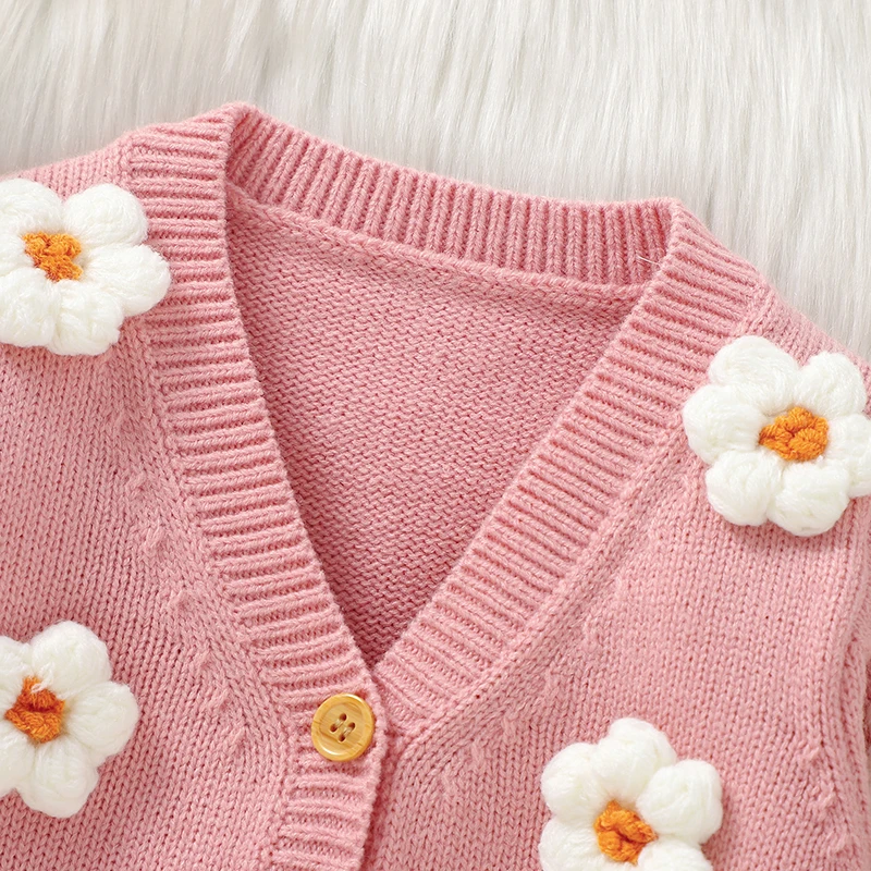 Baby Sweater Long Sleeve Autumn Newborn Girl Cardigan Fashion Cute 3D Flowers Infant Kid Clothing Knitted Cartoon Tops Outerwear