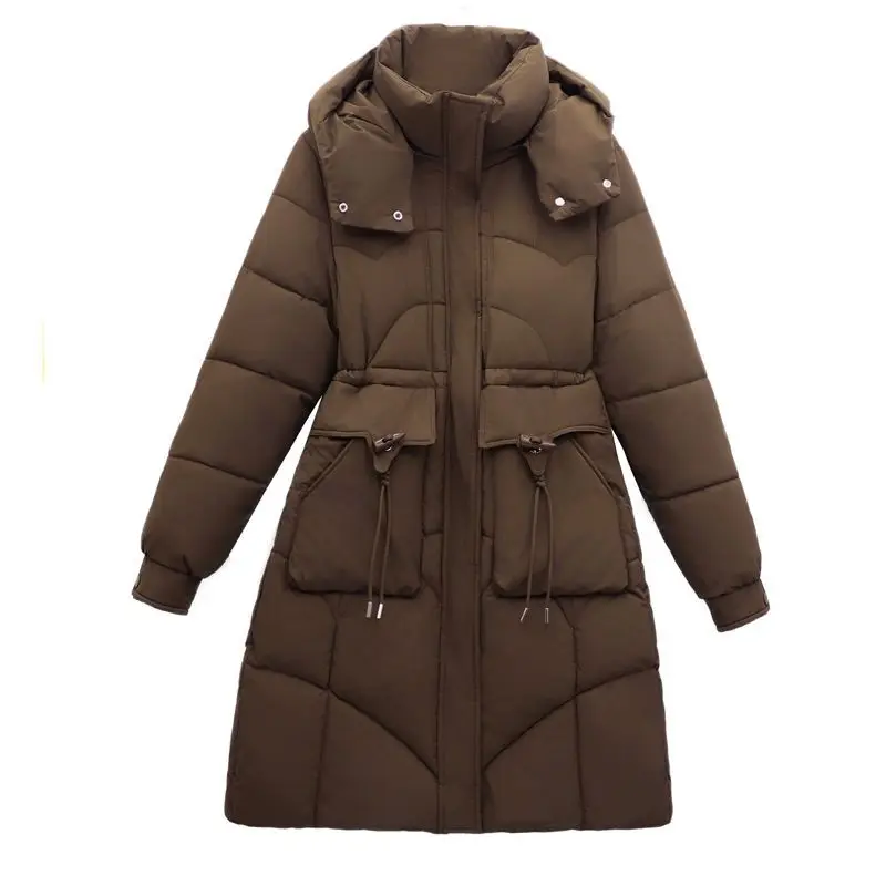 Parkas Women Winter Jacket Coat New Solid Hooded Mid Long Thick Warm Down Cotton Jacket Female Outerwear Cotton Padded Coat 6