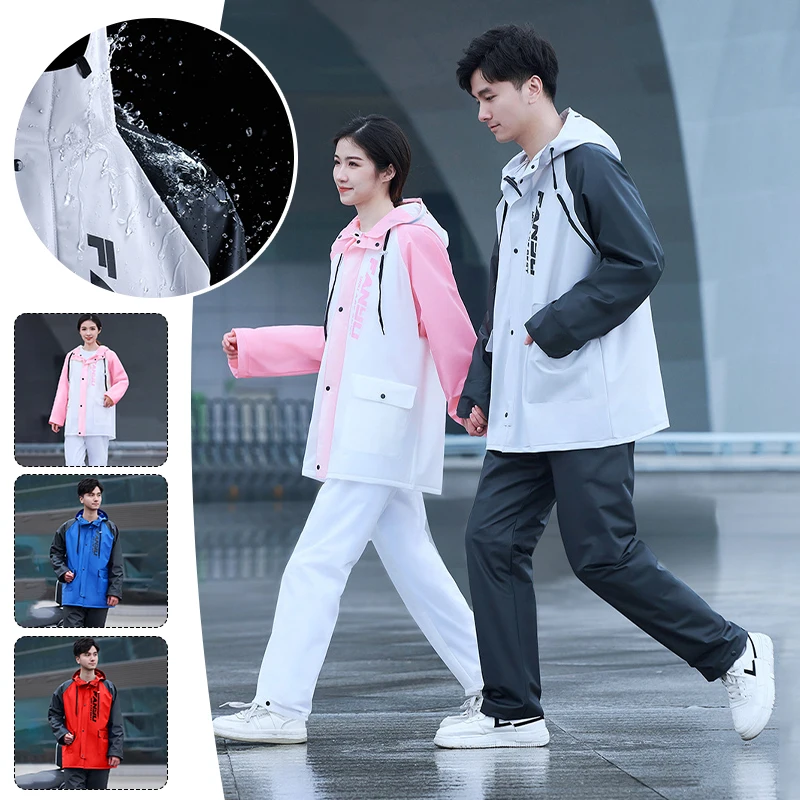 Men Women Raincoat Rain Pants Suit Adults Motorcycle Riding Windbreak Waterproof Jacket 2piece Set Poncho Protective Clothing