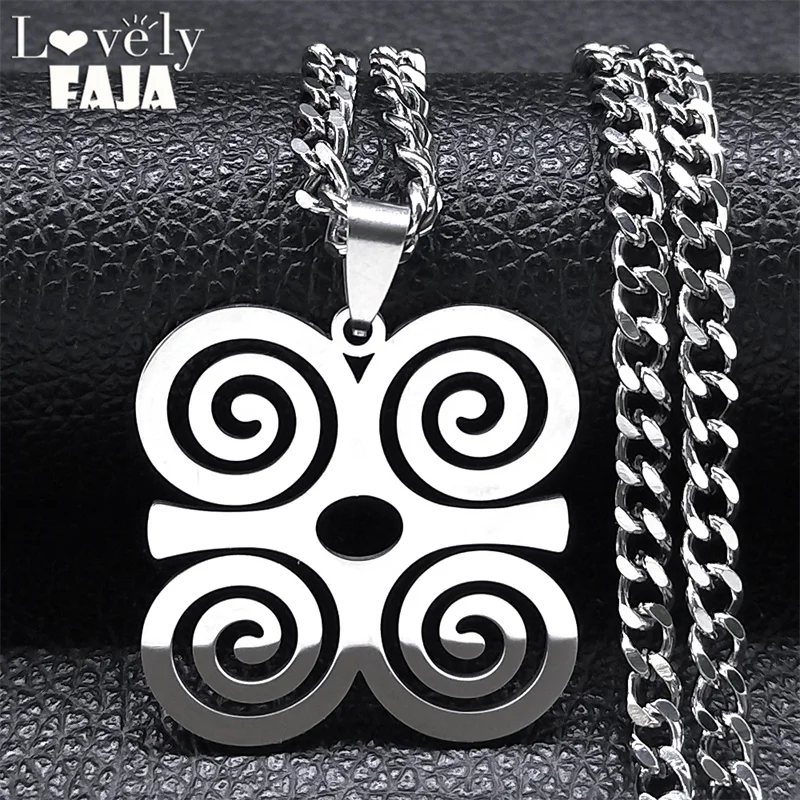 Dwennimmen Africa Symbol Necklace for Women Men Silver Color Stainless Steel Necklaces Pendant Jewelry colar masculino N8086S03