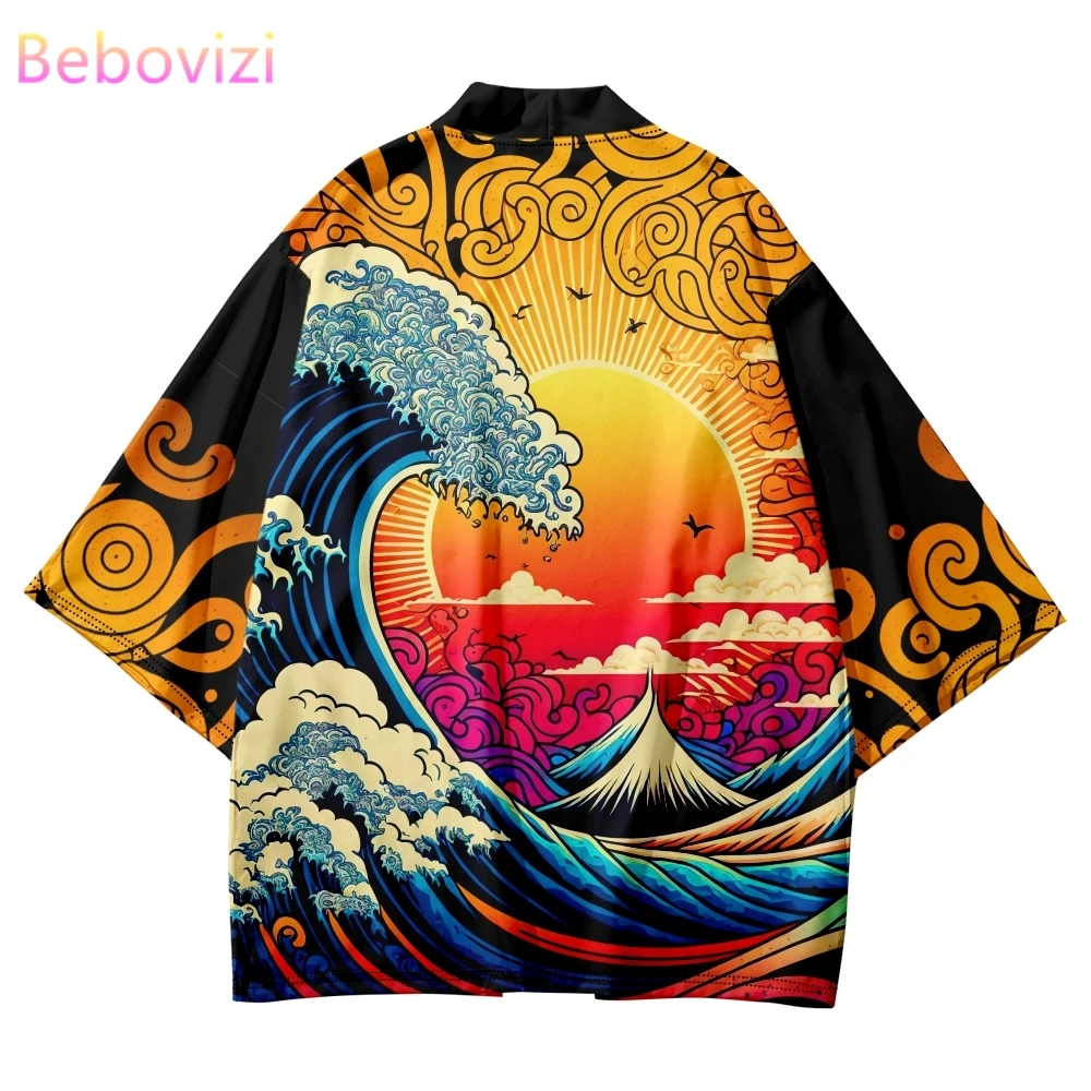 Plus Size XXXL 6XL 5XL 4XL Japanese Streetwear Cardigan Women Men Harajuku Wave Print Haori Kimono Cosplay Shirts Yukata