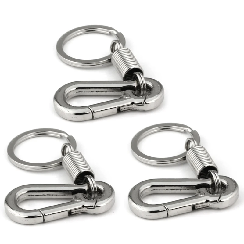 3X Sturdy Carabiner Key Chain Key Ring Polished Key Chain Spring Key Chain Business Waist Key Chain, Silver